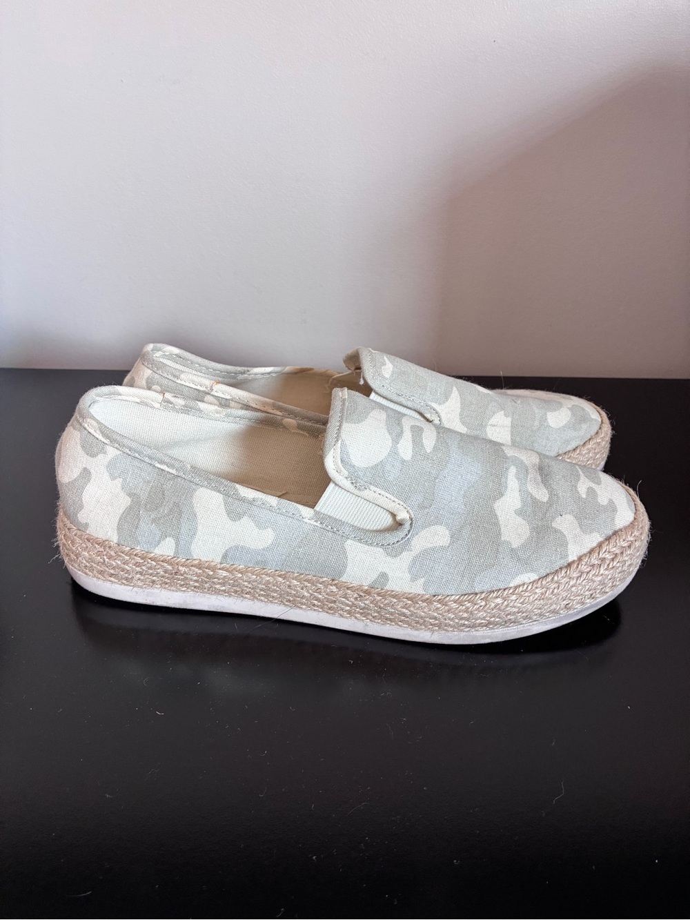 Esprit Women's Slip-On Espadrille Flats in Light Gray Camo